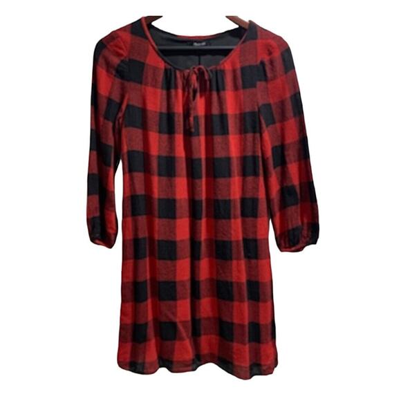 MADEWEL $98 Casual‎ Wool Tunic Lined Shift Dress Buffalo Check Size XXS - Picture 3 of 10
